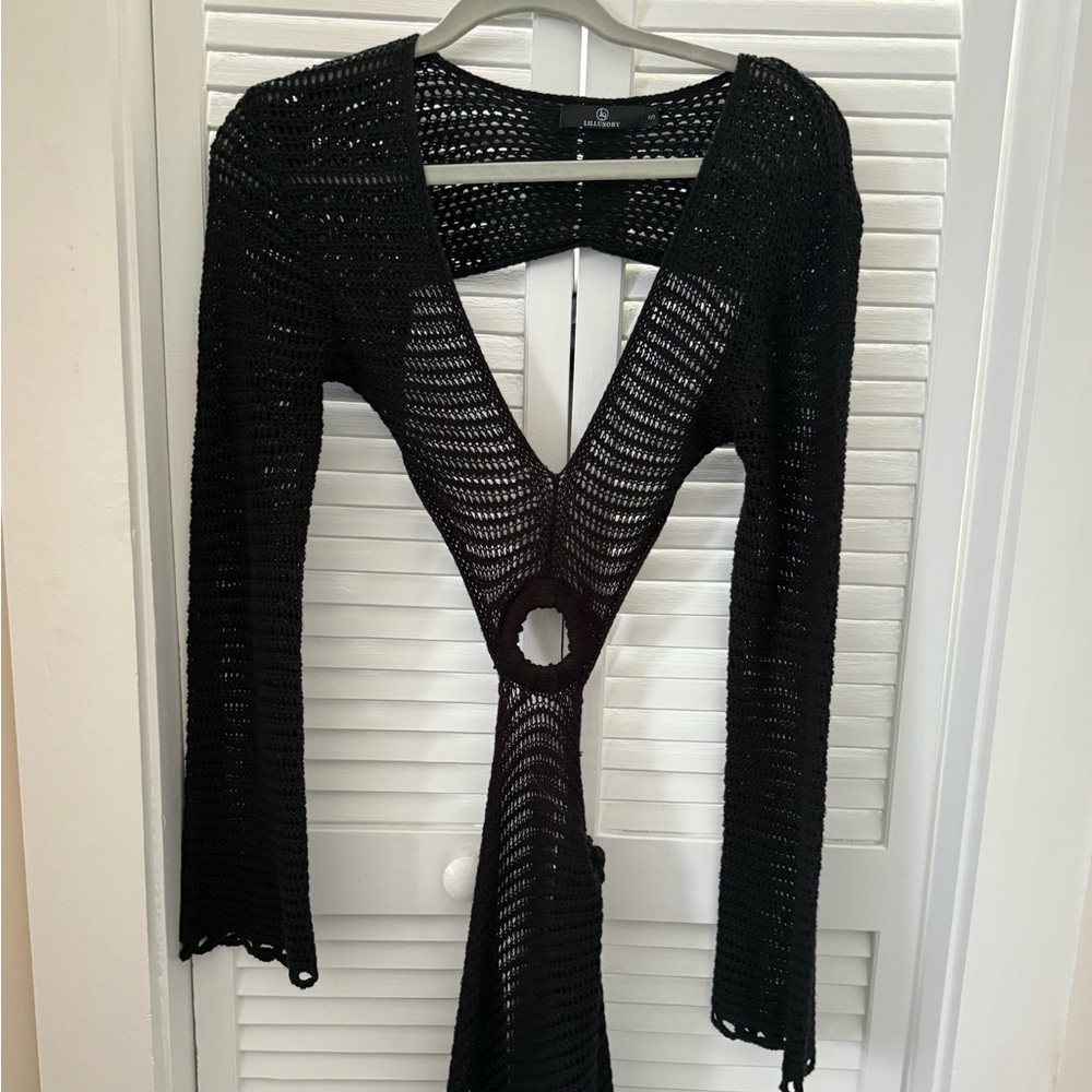 Black Crochet Knit Dress
